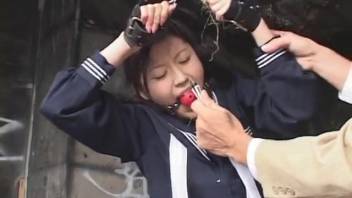Guy restrained Asian stunner and forced a canine to screw her