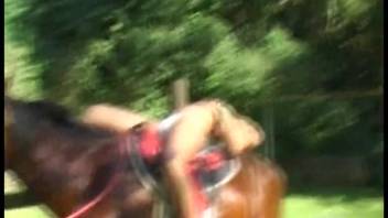 Latina woman begins self-pleasure after horseback riding