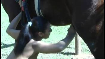 Flawless busty babe delivers an extremely deep oral sex to a stallion
