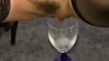 Naughty chick in ebony nylons gets pooch to jizz within
