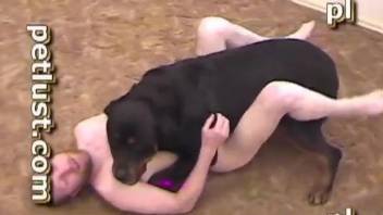 Balding guy is happy to take his black dog's big cock
