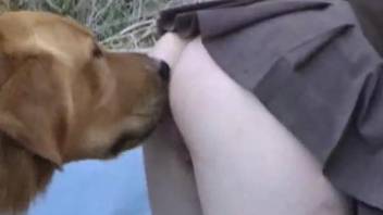 Blonde plays with her zoofilic doggy and gets impaled