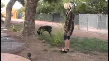 Post-swim, horny mature woman craves Rottweiler to screw her snatch