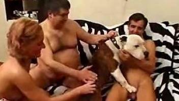 Bisexuals experience homemade group sex with smart dog