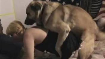 Inexperienced older woman begins steamy trio in the bedroom with canines