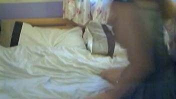 Long-legged amateur in a skirt gets pounded on a white bed