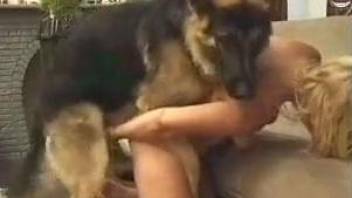 Thick thighs blonde fucked by a dog, from behind