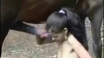 Pigtailed vixen slurping on a hung stud's fat cock