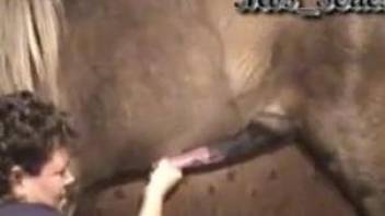 Curly-haired butch MILF gets fucked by all kinds of animals