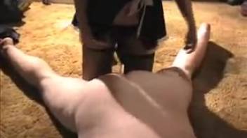 Extremely aroused dog pounds a voluptuous MILF in the doggy position.