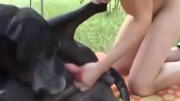 Skinny Euro slag riding dog dick during her picnic
