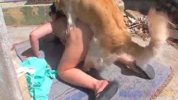 Big booty girl being pounded doggy style outside