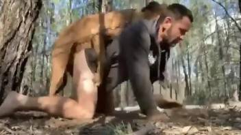 Gay bottom getting fucked by a dog in the woods