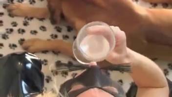 Bouncy-assed blonde chick getting roughly pounded by a canine