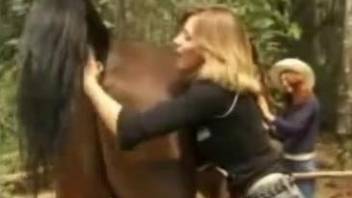 Hardcore outdoor sex with stallion and a busty zoofil