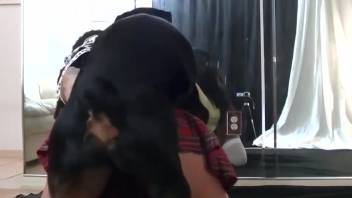 College student girl 18+ gets on hands and knees to be banged by a canine
