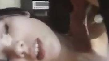 Sexy blonde wife filmed when throating a big animal cock
