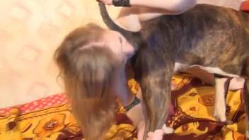 Golden-haired hottie controlled by an ultra-perverted pooch