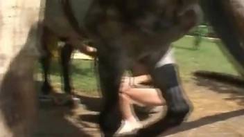 Preggo babe getting fucked by a giant horse cock
