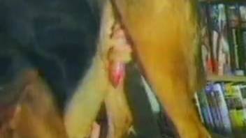 Retro bestiality video featuring a dog and an aroused woman