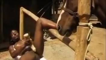 Hispanic woman with bare buttocks, extreme horse bestiality in outdoor settings