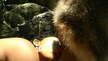 Outdoor animal sex encounters with a big-titted whore in heat