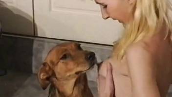 Eager housewife craves the dog's penetration of her vagina so perfectly