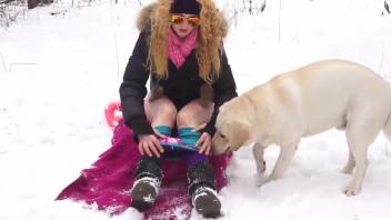 Cold season romp with a leaking cunt beast lover
