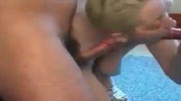 Curvy lady performs messy oral on a canine in homemade kink footage