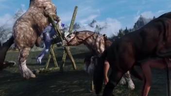 Intense animated explicit bestiality featuring a submissive royal figure