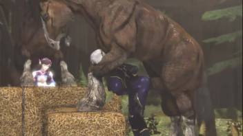 Fiery-haired 3D babe being pounded by a well-endowed stallion