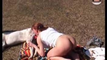 Slender babe blows the canine cock before letting it loose in her pussy
